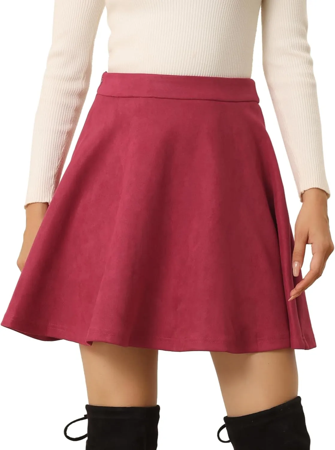 Allegra K Faux Suede Skirt for Women's Basic Short Flared Casual Mini Skater Skirt