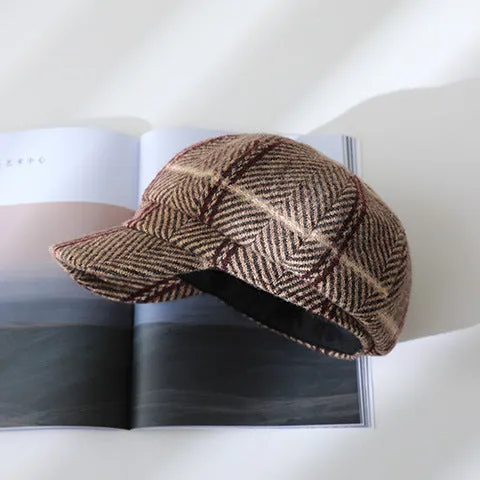 Autumn and Winter Women's Plaid Vintage Style Duck Tongue Hat Octagon Painter's Hat