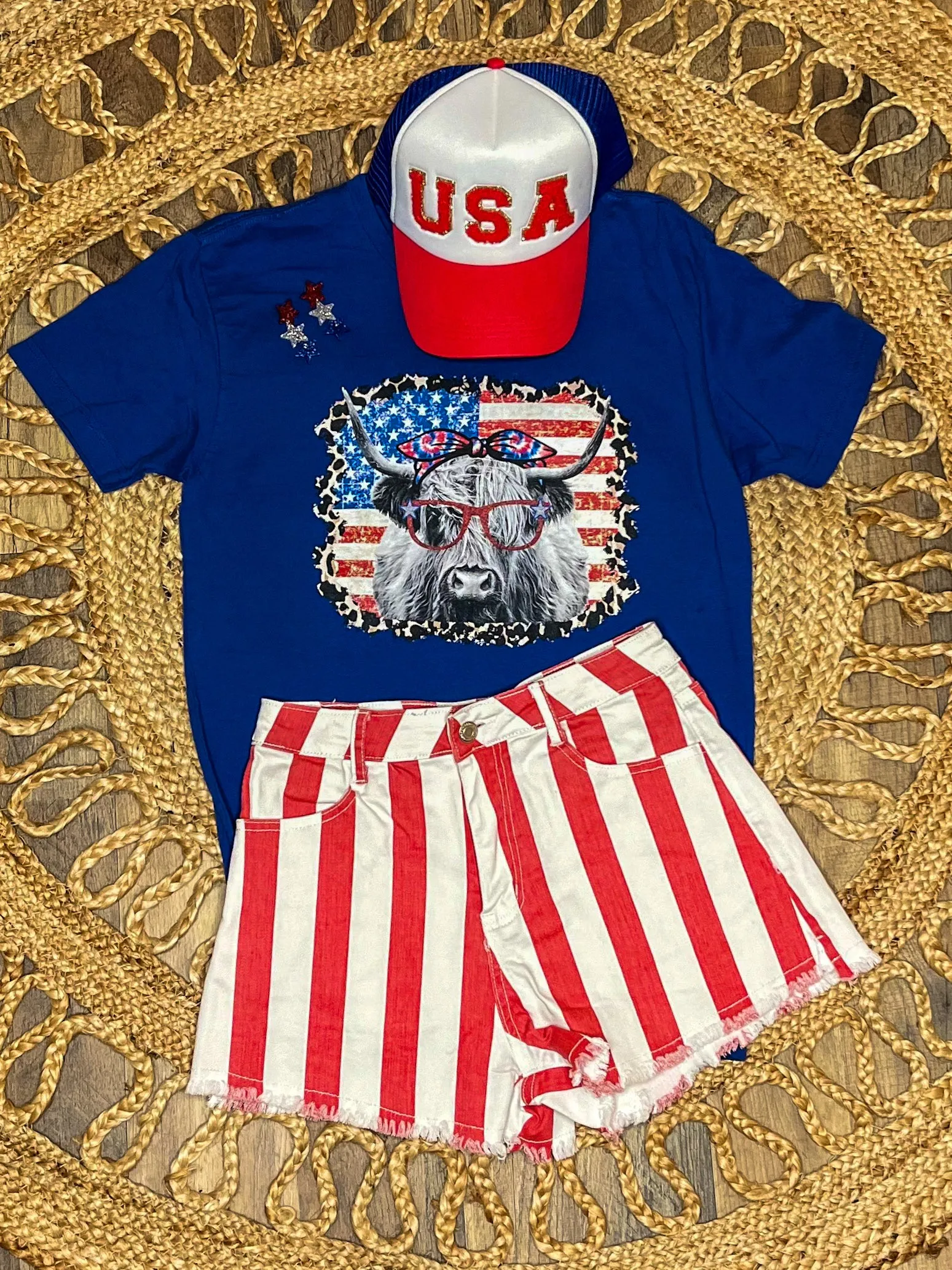 Be Bold Striped Denim Shorts - Red