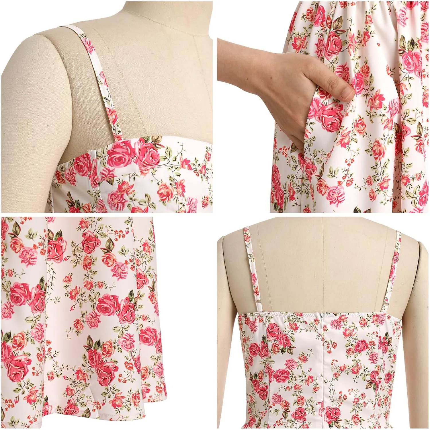 OBEEII Women Corset Dress Floral Bustier Midi Dress Flowy Spaghetti Straps Low Cut Summer Sun Dress