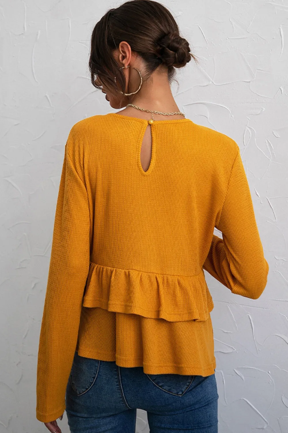 Solid Color Double Layer Pleated T-Shirt