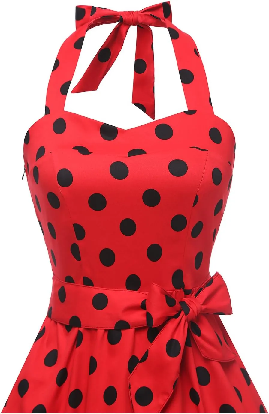 Topdress Women'sVintage Polka Audrey Dress 1950s Halter Retro Cocktail Dress