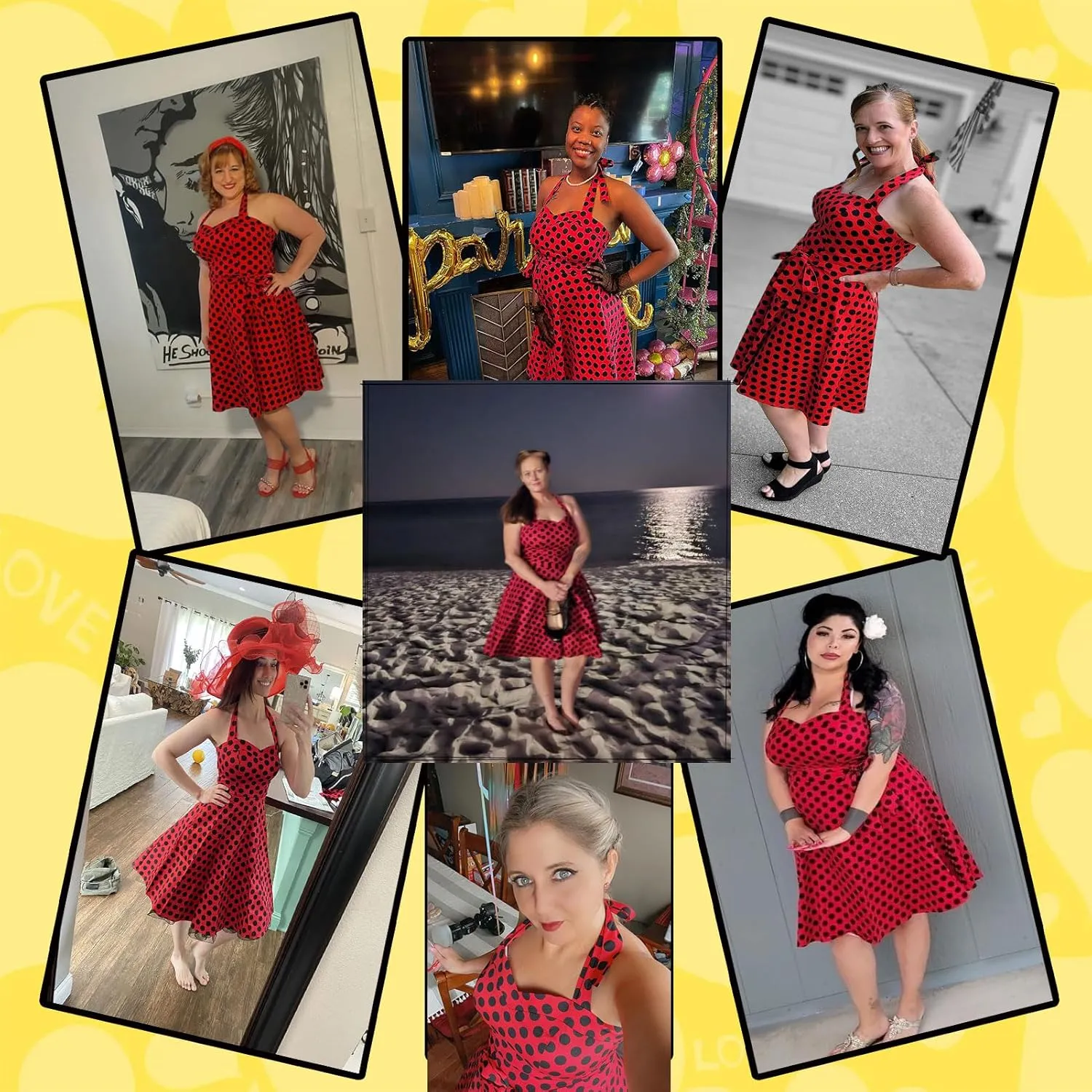 Topdress Women'sVintage Polka Audrey Dress 1950s Halter Retro Cocktail Dress