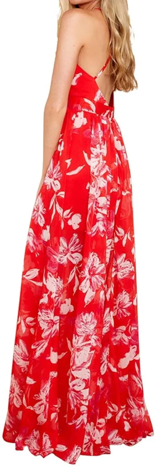 Women Rainbow Summer Dress Deep V Neck Sundress Backless Sexy Spaghetti Strap Stripe Chiffon Party Club Long Maxi Dress