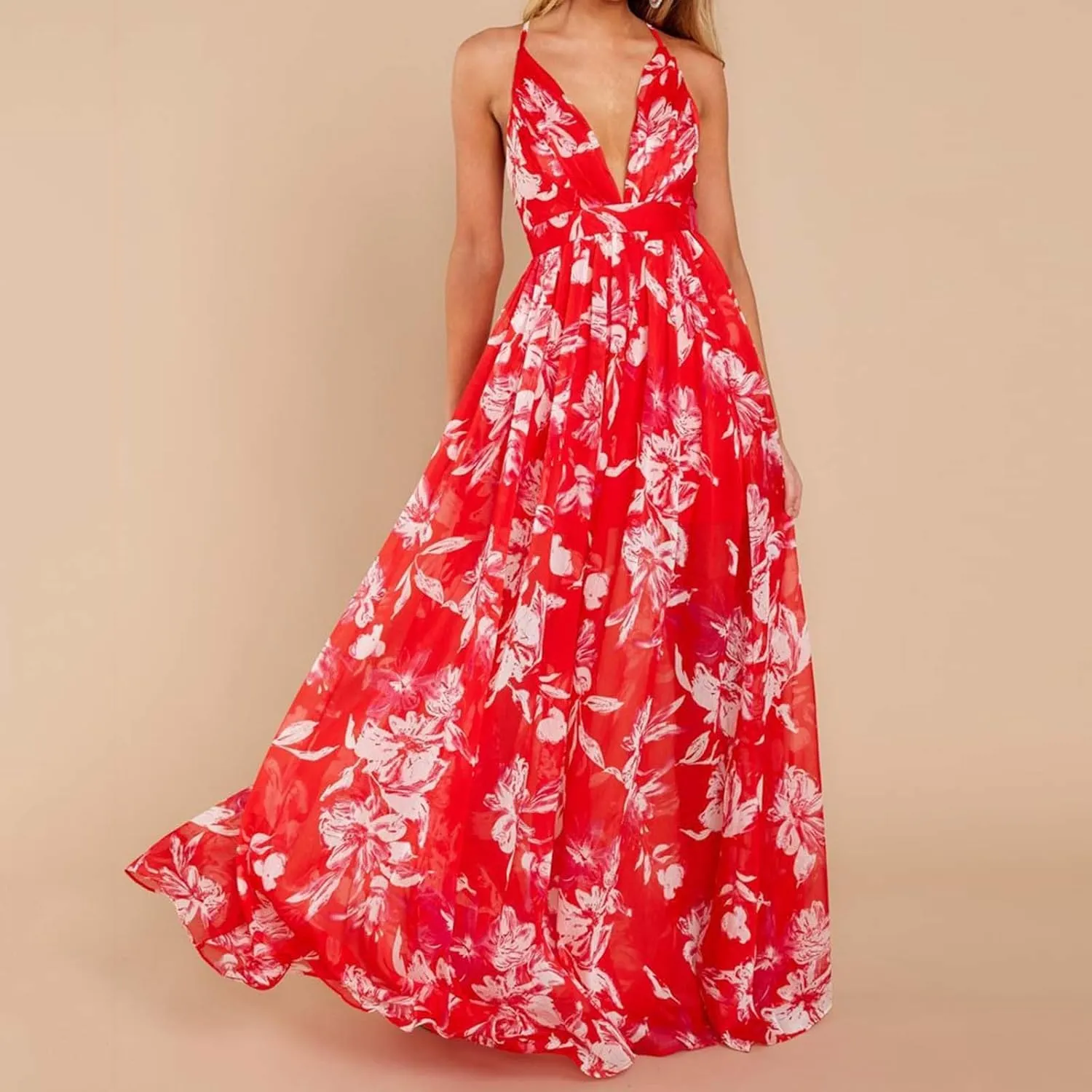 Women Rainbow Summer Dress Deep V Neck Sundress Backless Sexy Spaghetti Strap Stripe Chiffon Party Club Long Maxi Dress