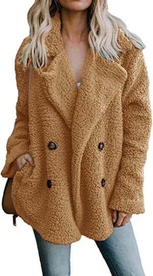 Womens Faux Fur Winter Coats Sherpa Fleece Jacket Teddy Coat for Women Button Down Shearling Oversized Shacket Jackets