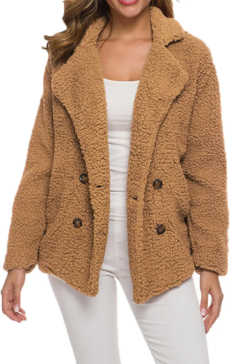 Womens Faux Fur Winter Coats Sherpa Fleece Jacket Teddy Coat for Women Button Down Shearling Oversized Shacket Jackets