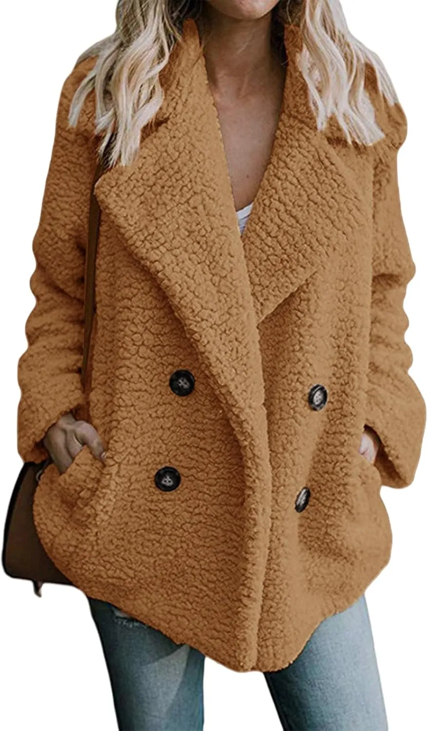 Womens Faux Fur Winter Coats Sherpa Fleece Jacket Teddy Coat for Women Button Down Shearling Oversized Shacket Jackets