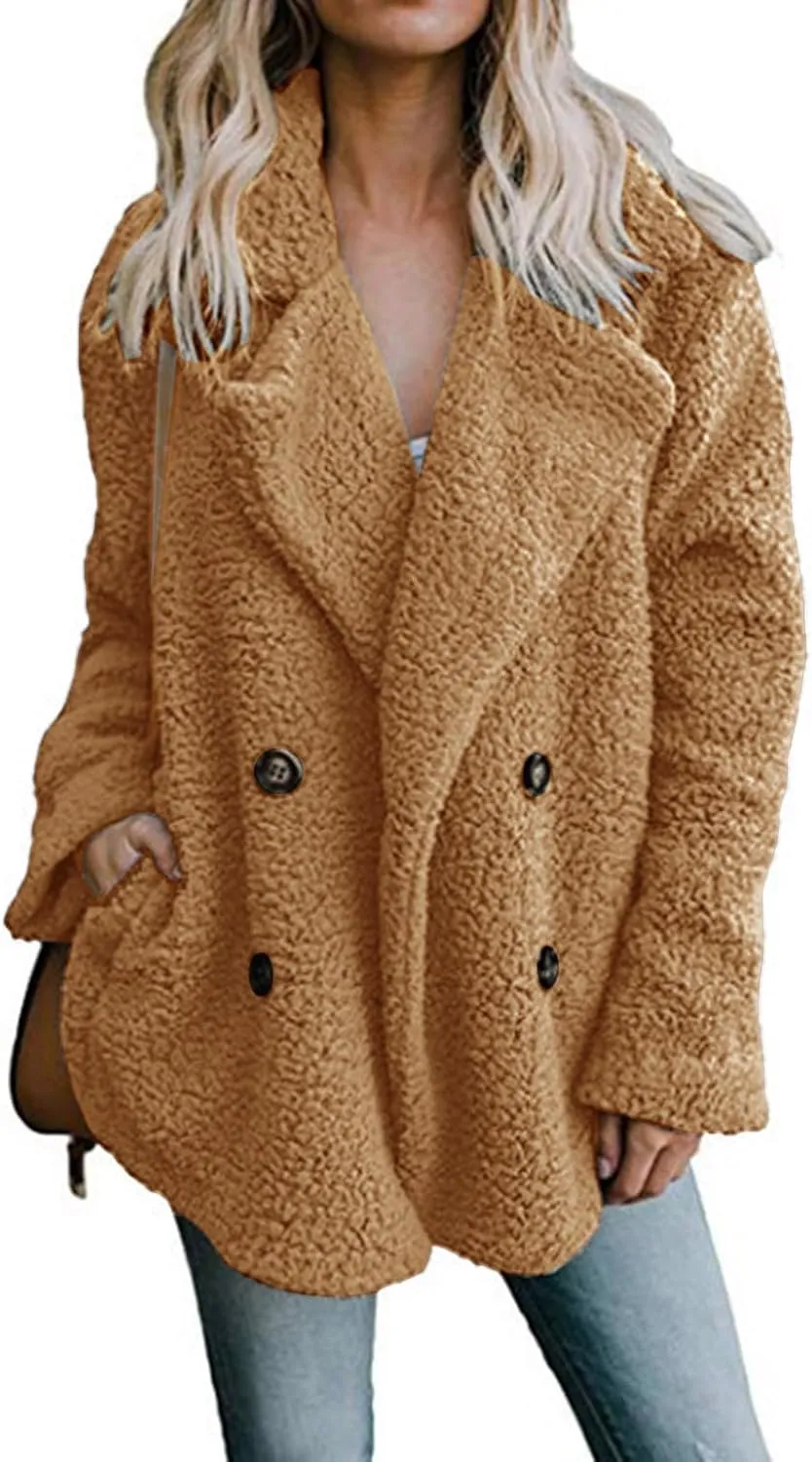 Womens Faux Fur Winter Coats Sherpa Fleece Jacket Teddy Coat for Women Button Down Shearling Oversized Shacket Jackets