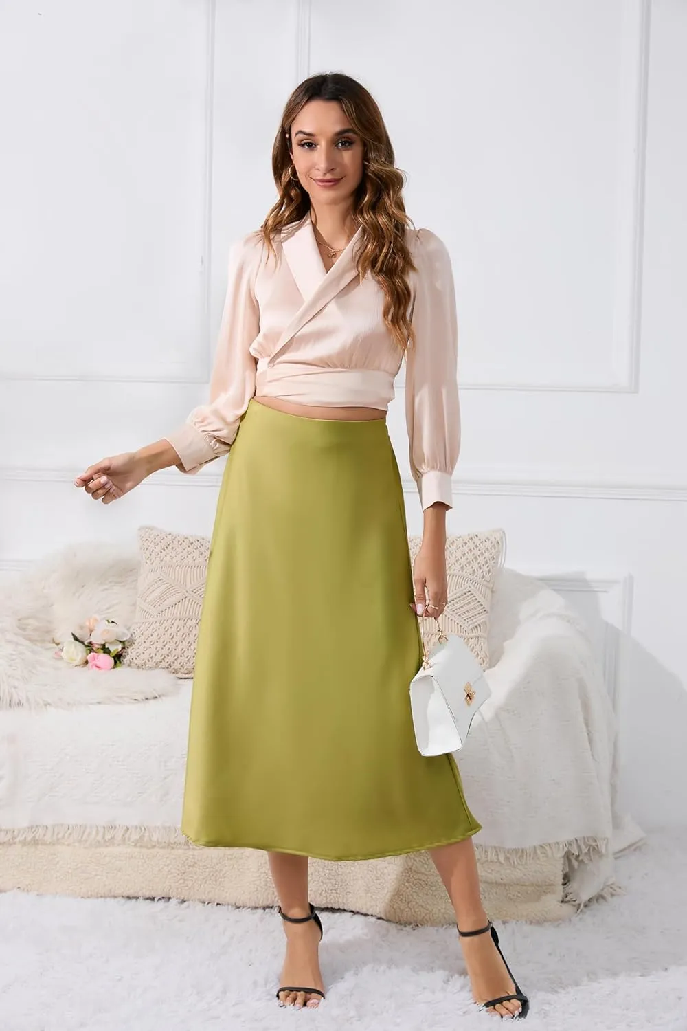 Womens Maxi Midi Satin Skirt for Women Wedding Guest Dresses Winter Party Silk Elegant High Waisted Long Skirts 2025