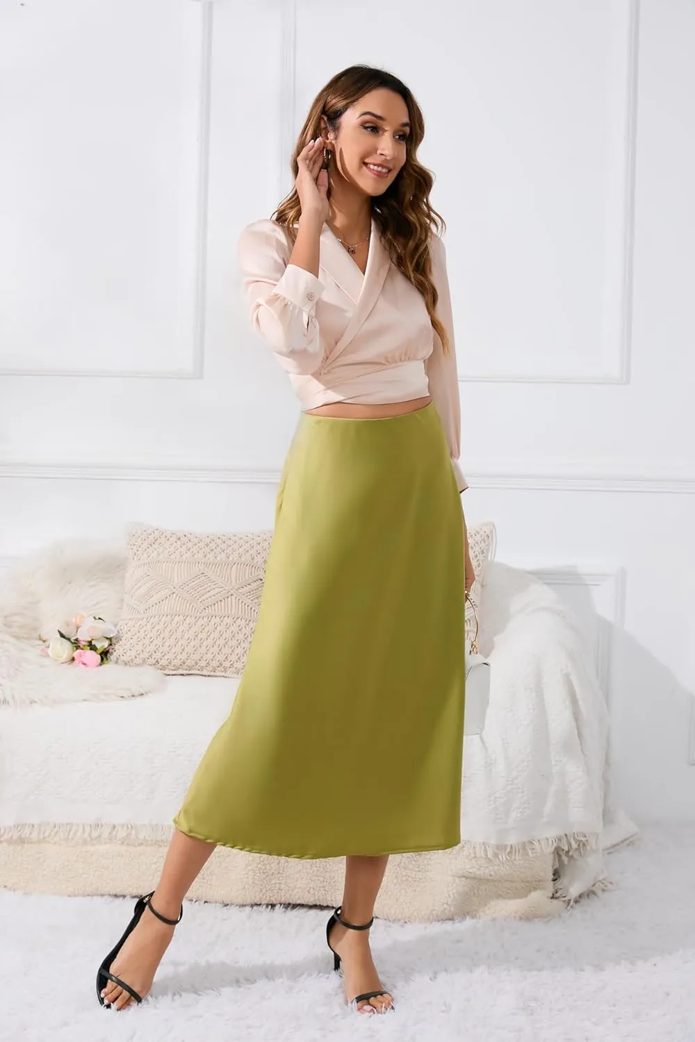 Womens Maxi Midi Satin Skirt for Women Wedding Guest Dresses Winter Party Silk Elegant High Waisted Long Skirts 2025