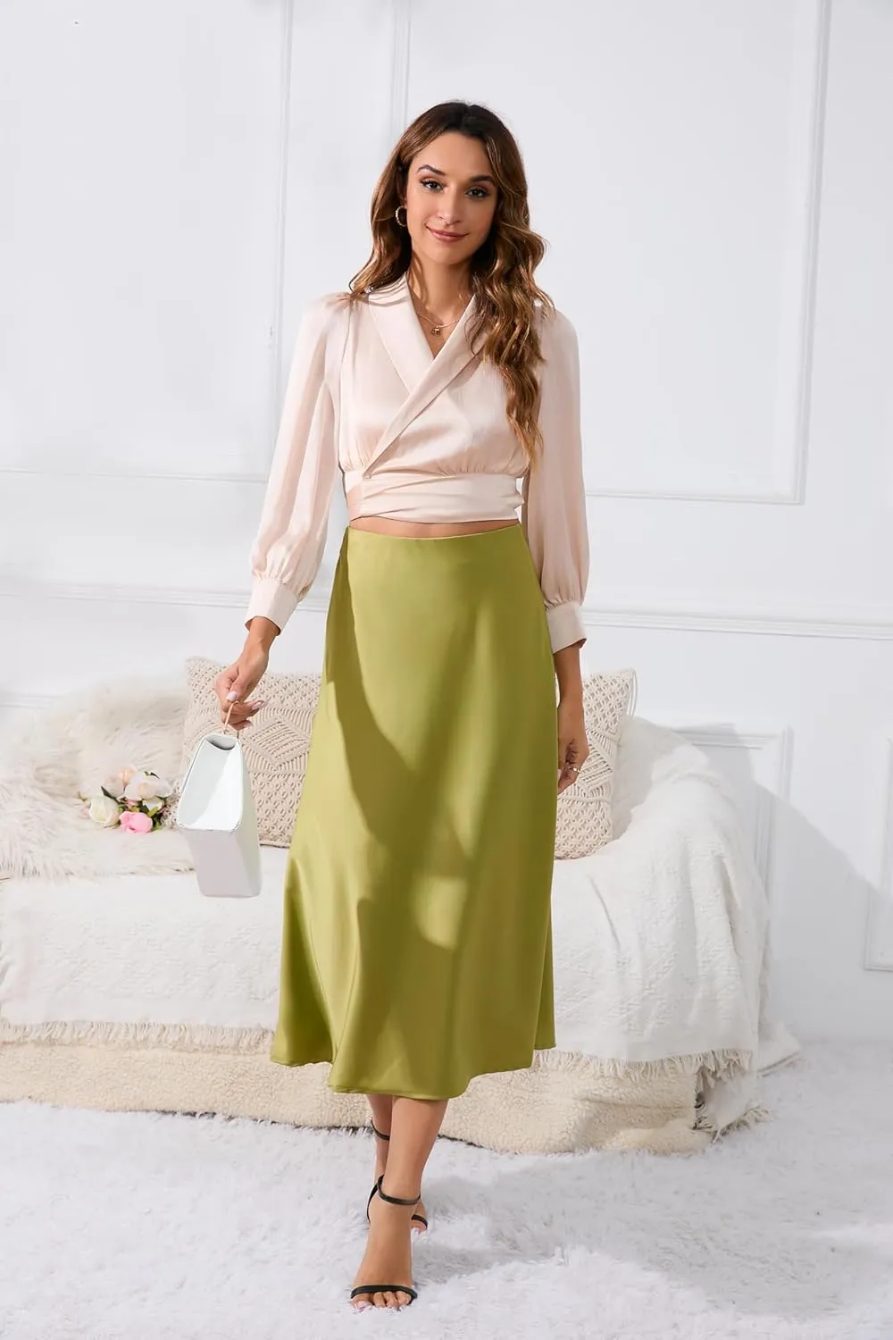 Womens Maxi Midi Satin Skirt for Women Wedding Guest Dresses Winter Party Silk Elegant High Waisted Long Skirts 2025