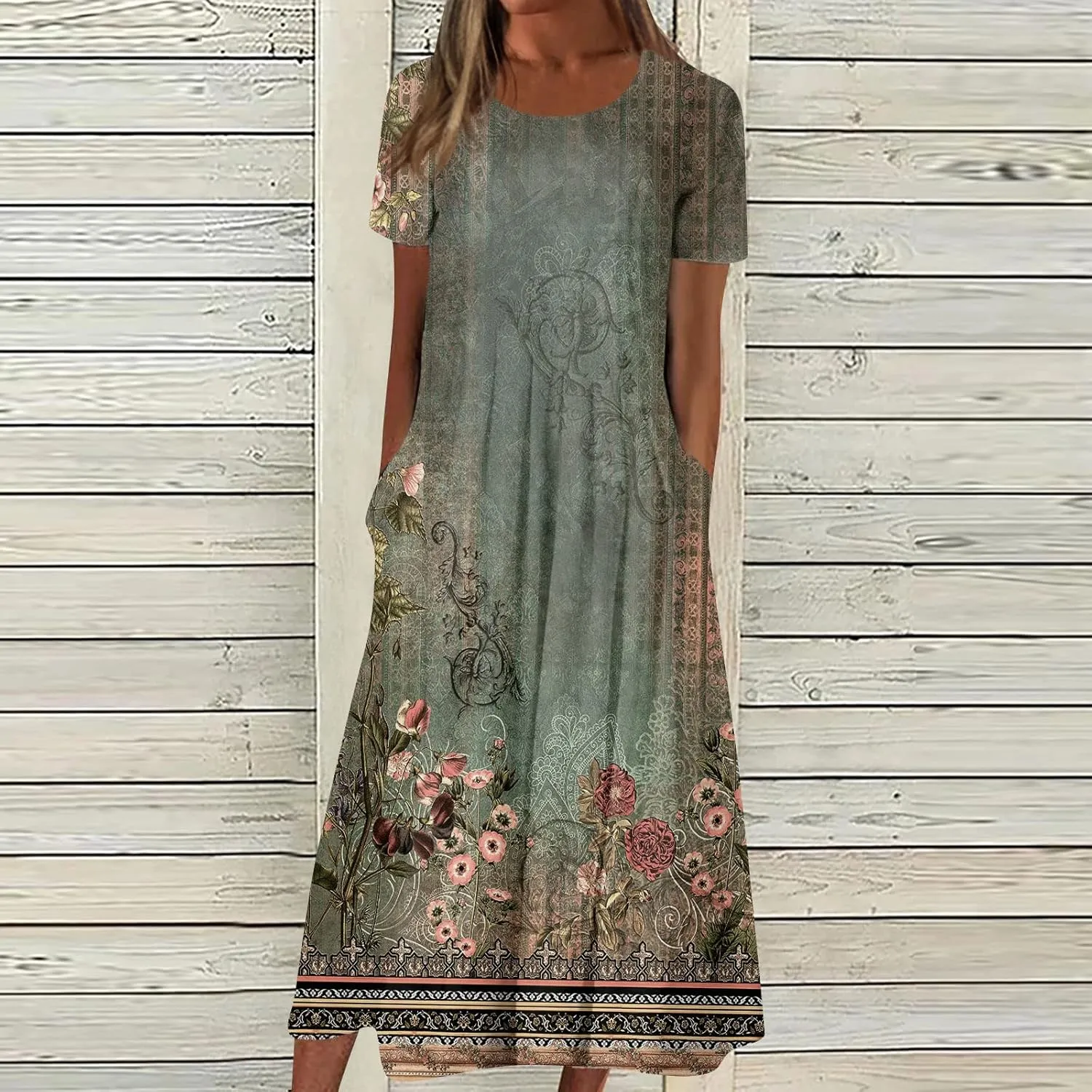 Womens Summer A-Line Dress Mini Short Sleeve Dresses Flowy Beach Swing Dress 2025 Vacation Travel with Pockets
